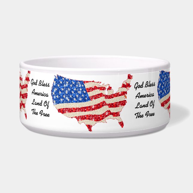 Comedero Perro Bowl Bandera de Estados Unidos Dios bendiga  (Frente)