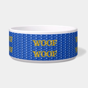 Comedero Perro Bowl Purpurina Azul Banda de oro Purpurina W