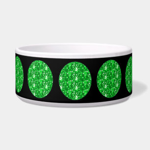 Comedero Perro Bowl Purpurina verde Círculos en negro