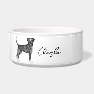 Comedero Perro Boxer Alemán en negro y blanco & nombre pers