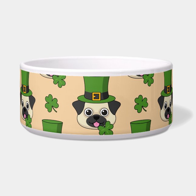 Comedero Perro con Gorra y patrón de Shamrock St Patrick (Frente)
