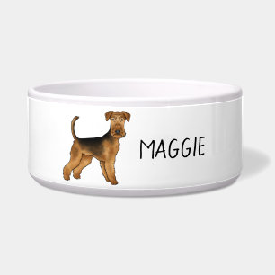 Comedero Perro de dibujos animados Airedale Terrier con nom