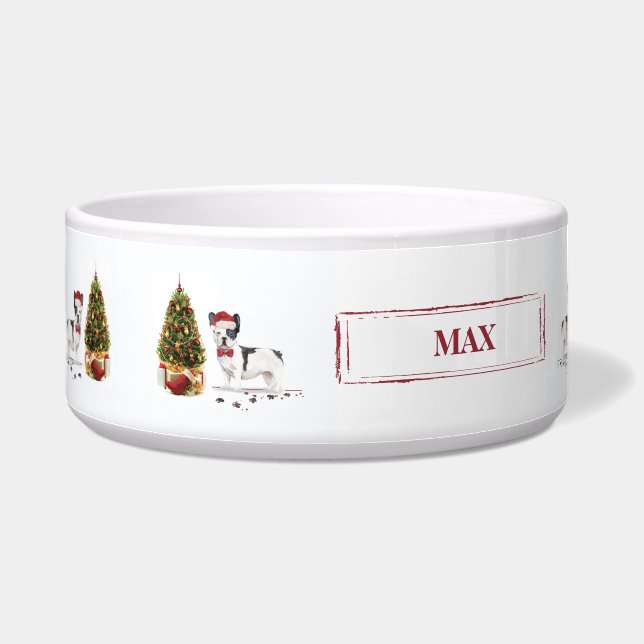 Comedero Perro de los Navidades de Bulldog blanco y negro d (Izquierda)