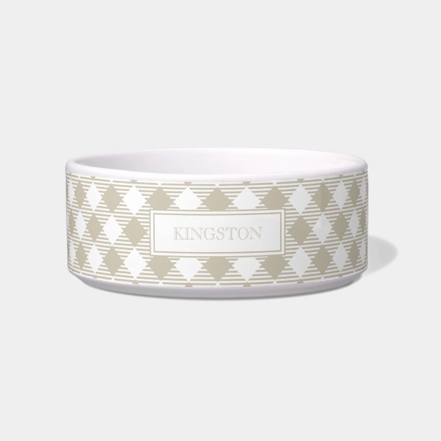 Comedero Perro de Monograma Moderno de Cuadro de Gingham Be (Frente)