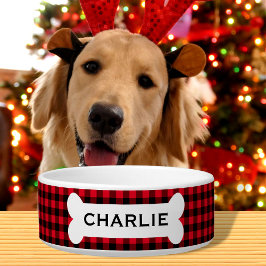 Comedero Perro de Navidades de búfalo rojo personalizado