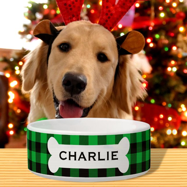 Comedero Perro de Navidades de búfalo verde personalizado (Subido por el creador)