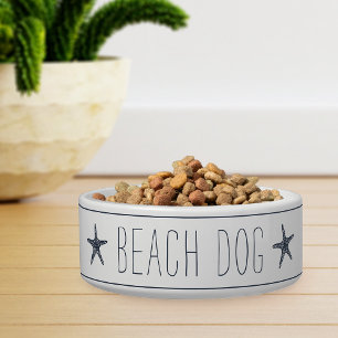 Comedero Perro de playa de mariscos y estrellas blancas