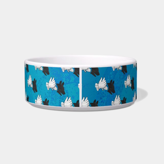 Comedero Perro en la sombra sobre el azul (Espalda)