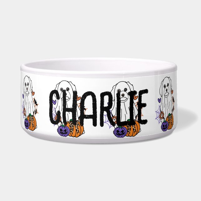 Comedero Perro fantasma maltés de Halloween (Frente)