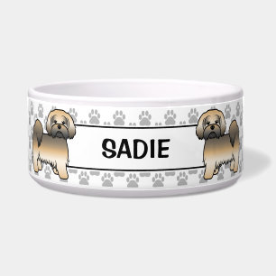 Comedero Perro Lhasa Apso Sable Dorado Con Patas Y Nombre