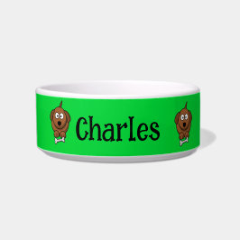 Comedero Perro marrón con hueso personalizado en verde