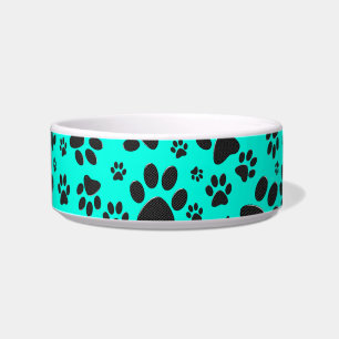 Comedero Perro Paws Black and White Polka Dot en cian vivo