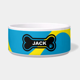 Comedero Perro personalizado azul y amarillo colorido