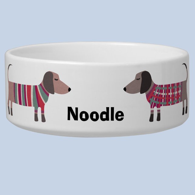 Comedero Perro personalizado de Dachshund (Dachshund Wiener Sausage Dog personalized name pet food bowl)