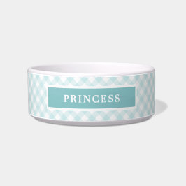 Comedero Perro personalizado de Sky Blue Gingham Plaid