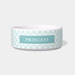 Comedero Perro personalizado de Sky Blue Gingham Plaid
