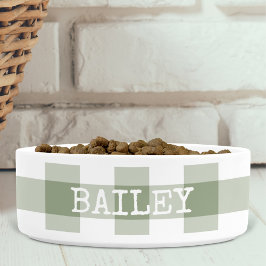 Comedero Perro personalizado Sage Green Gingham Plaid