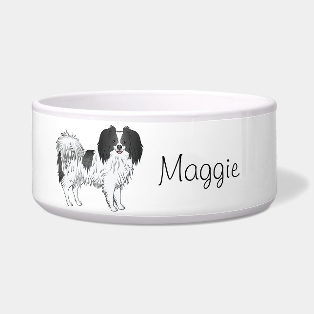 Comedero Perro Phalène Blanco Y Negro Con Nombre Personaliz (Frente)