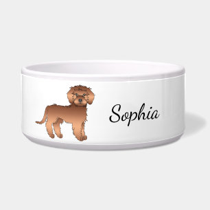 Comedero Perro rojo Mini Goldendoodle de pie y nombre