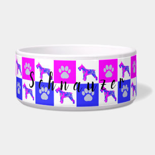 Comedero Perro Schnauzer y pasto rosa y azul caliente