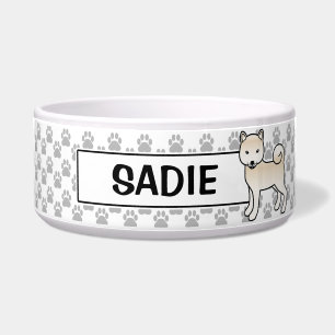 Comedero Perro Shiba Inu Cute De Color Crema Con El Nombre