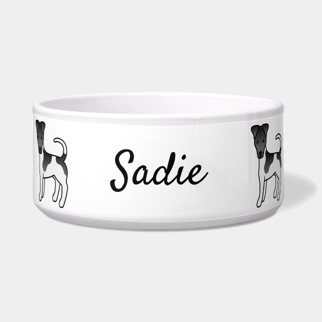 Comedero Perro Smooth Fox Terrier negro y blanco y nombre (Frente)