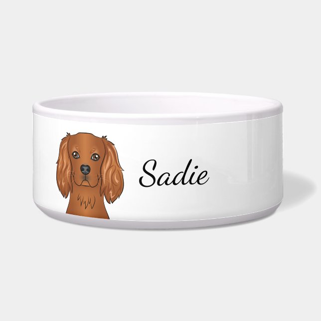 Comedero Perro Spaniel Cavalier King Charles Ruby y Nombre (Frente)