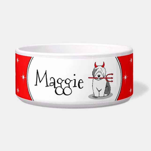 Comedero Perro travieso viejo inglés malvado (gris 1) (Frente)