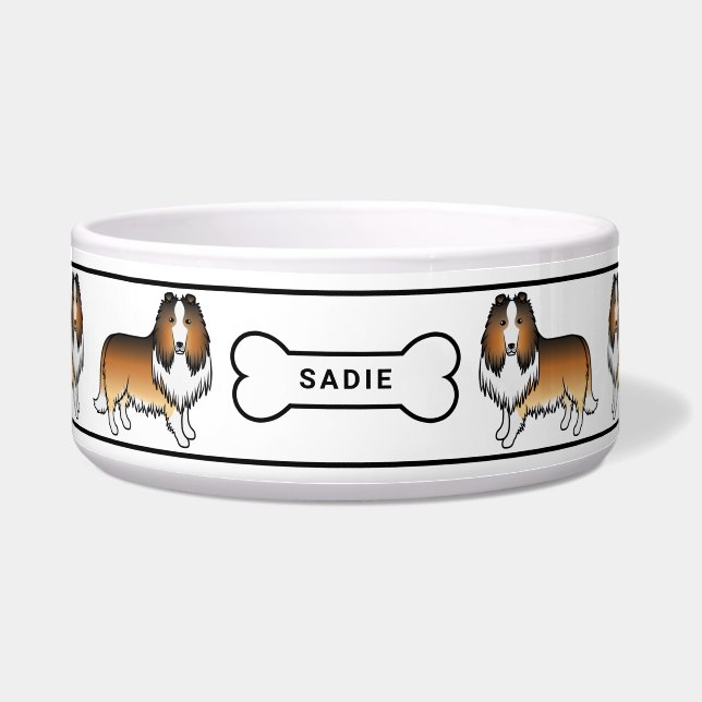 Comedero Perros Collie Ásperos Sables Con Hueso Y Nombre (Frente)