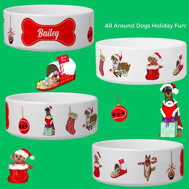 Comedero Perros De Vacaciones Con Juguetes De Perro Persona (This cute Christmas dogs design is just a perfect addition to your holiday decorations for your dog!)