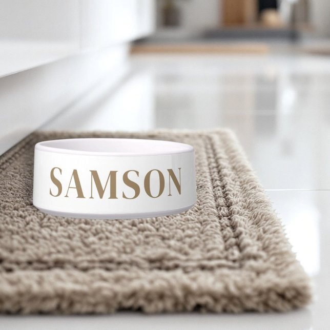 Comedero Perros modernos y personalizados mínimos (personalized dogs bowel in white and gold for the pampered pooch)