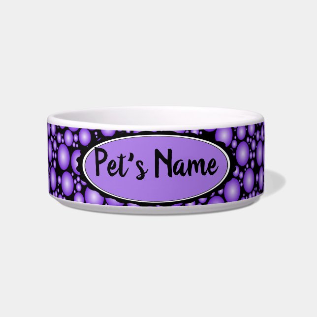 Comedero Personalizable morado Burbujas tazón mascota Perro (Frente)