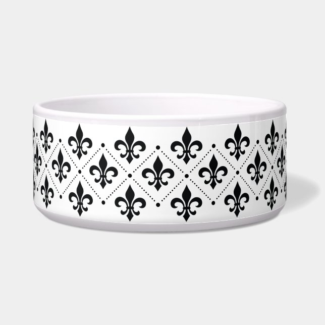 Comedero Personalizado Black Fleur de Lis Dog Cat Pet Bowl (Frente)