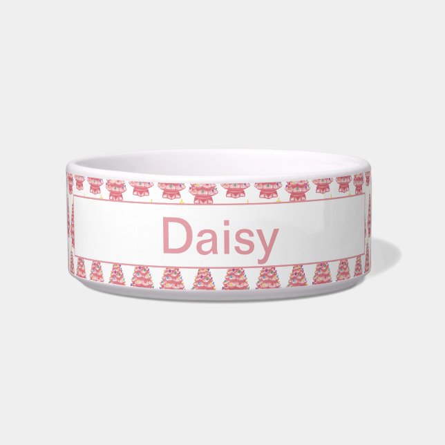 Comedero Personalizado Cerámica Rosa Xmas Árboles Taza Tazó (Frente)