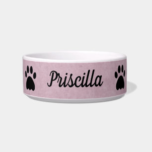 Comedero Personalizado con nombre Rosa con gato de hojas