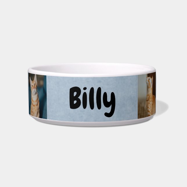 Comedero Personalizado con nombre y fotos | Blue Cat Bowl (Frente)