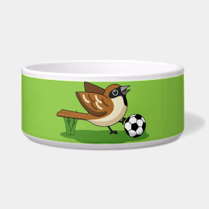 Comedero Personalizado Cute Sparrow Jugando Fútbol