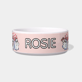 Comedero Personalizado De Bow Rosado Fantasma Perro Hallowe