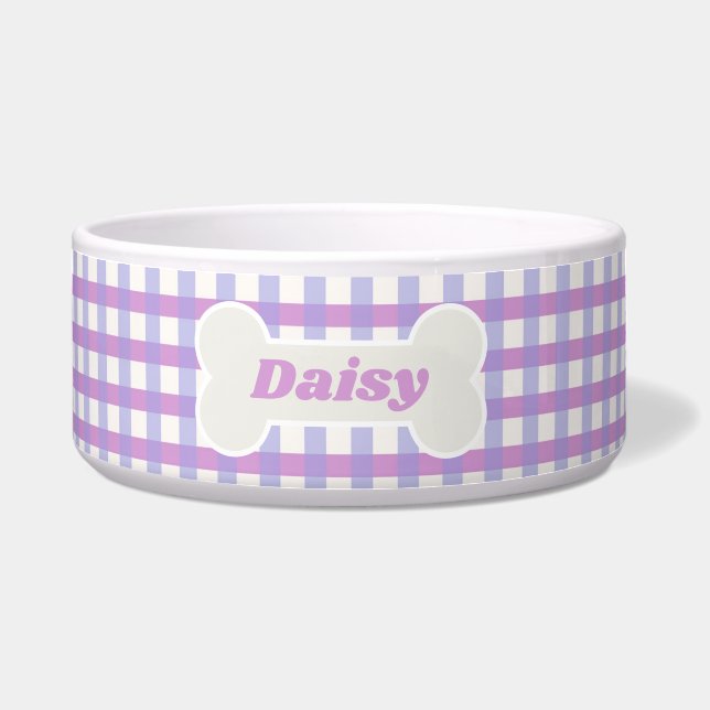 Comedero Personalizado de Cute Lavender Gingham (Frente)
