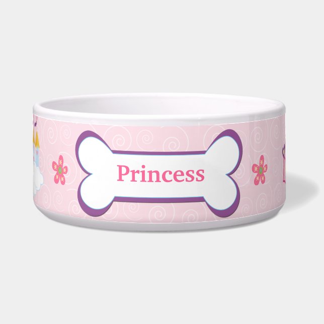 Comedero Personalizado de la princesa Mascota Tazón de comi (Frente)