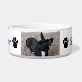 Comedero Personalizado Dog Foto Nombre Paw Impresiones Azul
