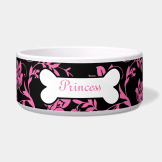 Comedero Personalizado floral rosado y negro Tazón de masco