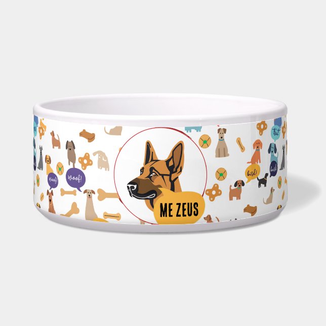 Comedero Personalizado German Shepherd - Funny Woof Design (Frente)