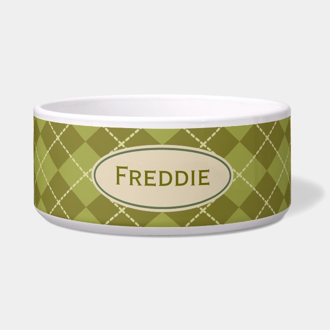 Comedero Personalizado Green Argyle Pet Bowl (Frente)