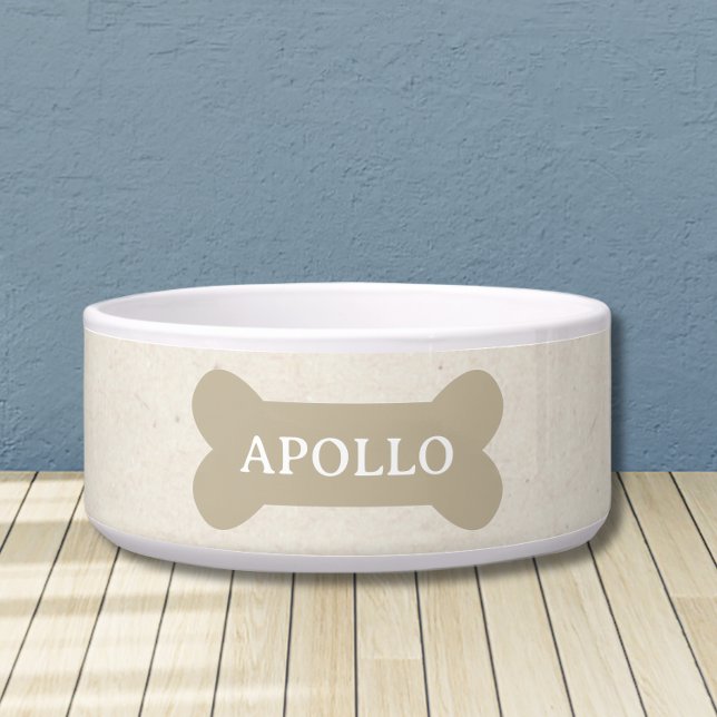 Comedero Personalizado Hueso Neutral y Mascota Nombre del p (Customize this fun, neutral dog bowl with your pet's name! )