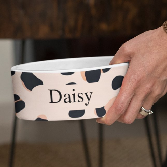 Comedero Personalizado Leopard Print Dog Photo con nombre (Subido por el creador)