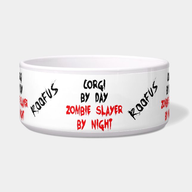 Comedero Personalizado Nombrado Corgi Dog Zombie Chiste Foo (Frente)