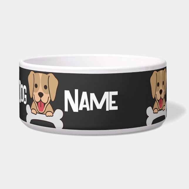 Comedero Personalizado Nombre de perro Texto Perro de cacho (Frente)