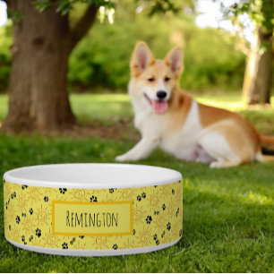 Comedero Personalizado Nombre Mascota Mano Dibujar Paws Neg