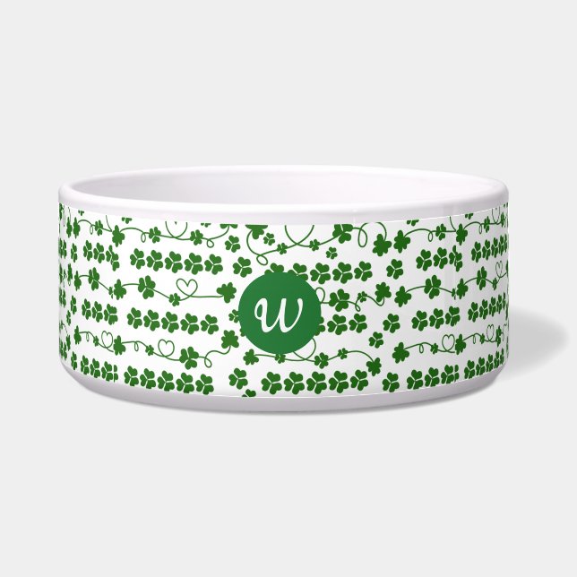Comedero Personalizado St Patrick's Day Shamrock Heart Whit (Frente)